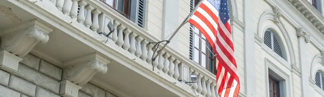 US flag on embassy building