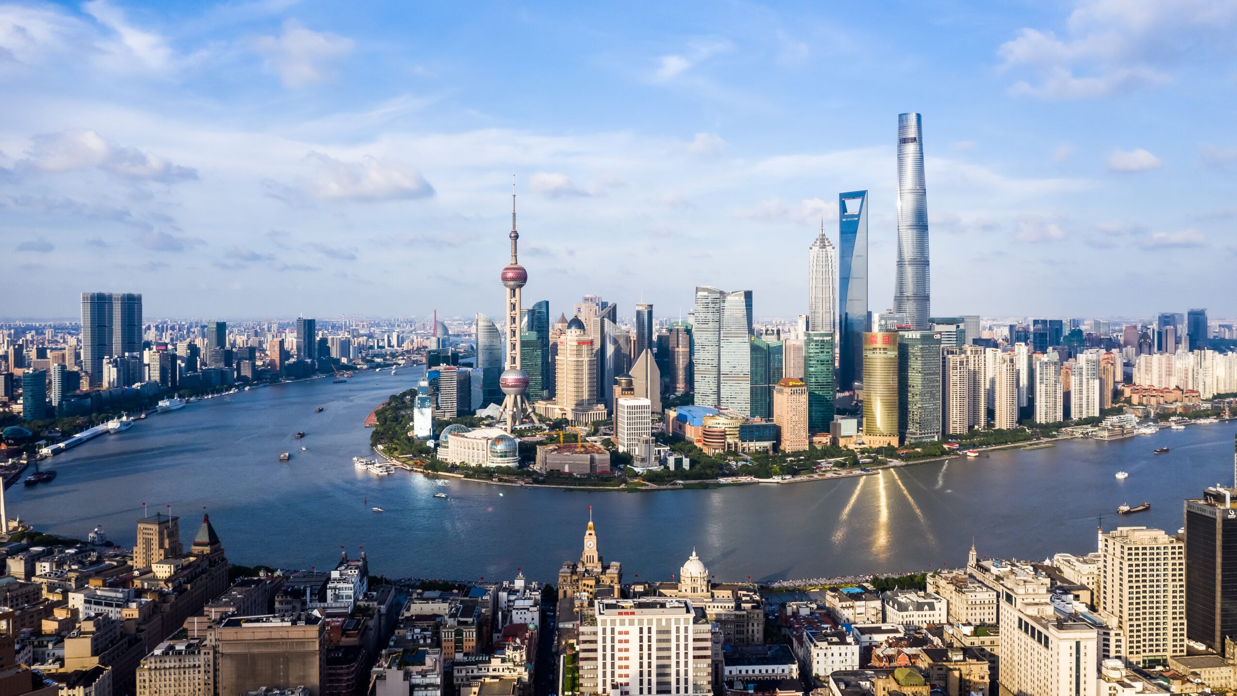 Aerial photography of Lujiazui,Huangpu River,Shanghai,China,Asia.